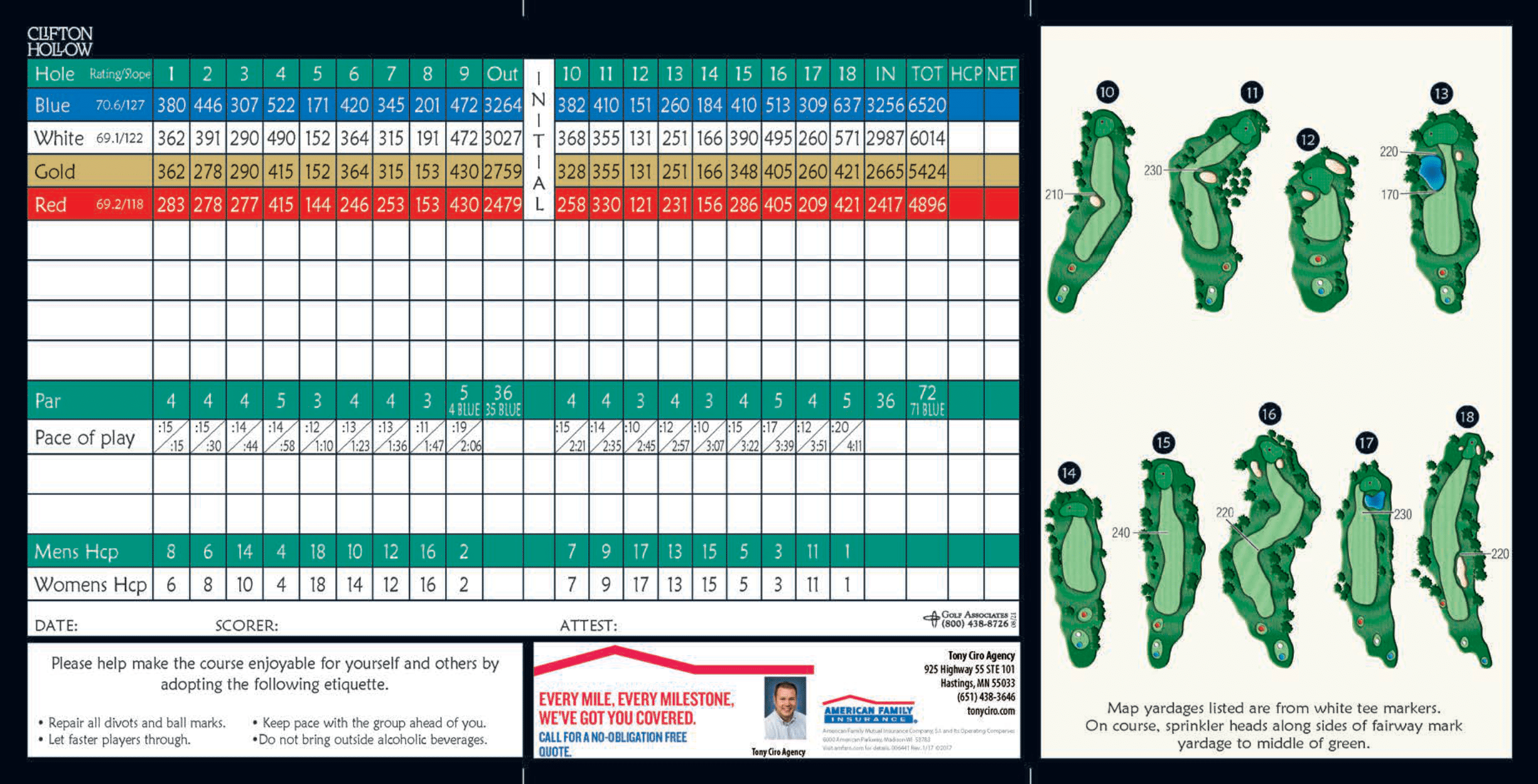 Scorecard Clifton Hollow Golf Club